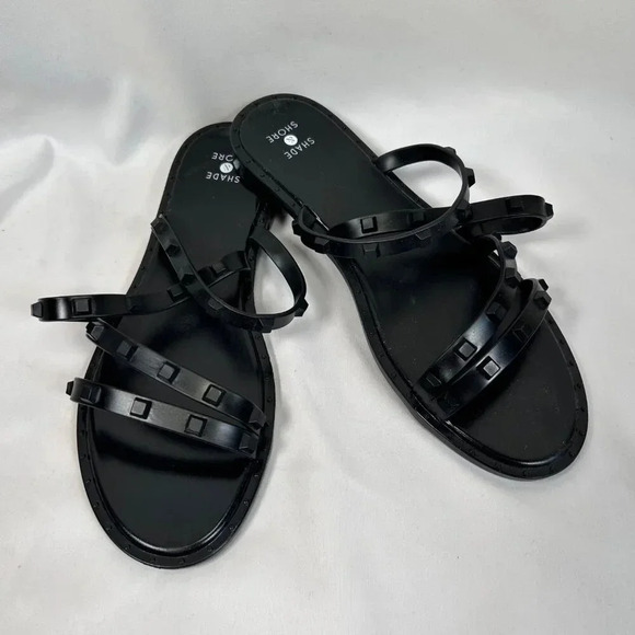 Shade & Shore Size 8 Sandals Studded Black Rubber - Picture 1 of 7